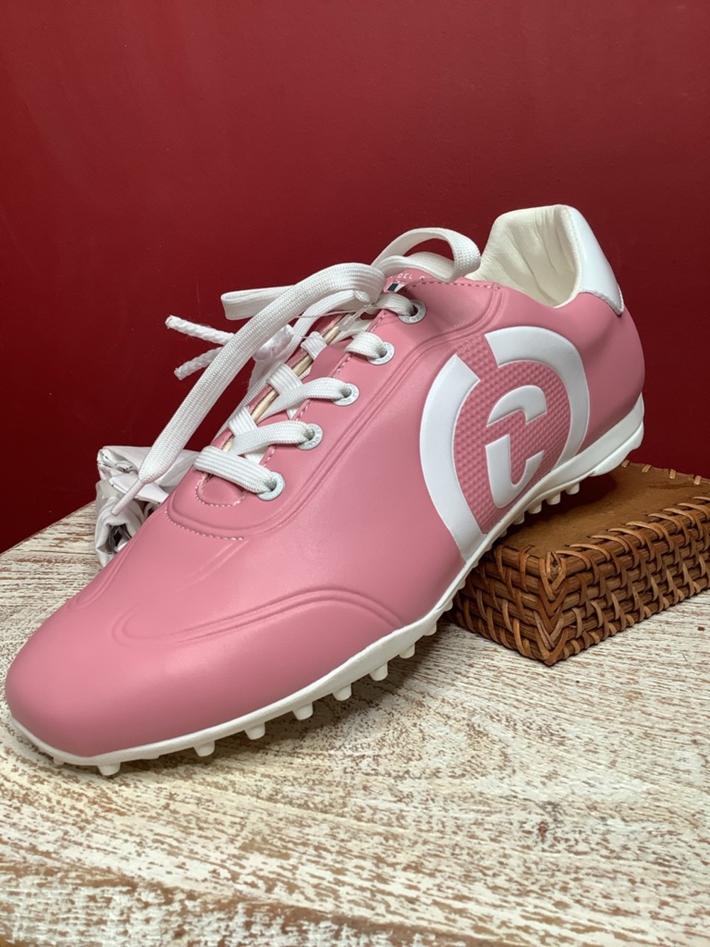 DUCA DEL COSMA Pink Waterproof Tie Golf Shoes Nubs For Memory Foam Microfiber